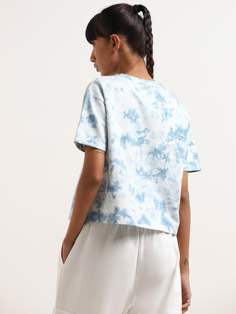 Studiofit Blue Tie-Dye Cotton T-Shirt