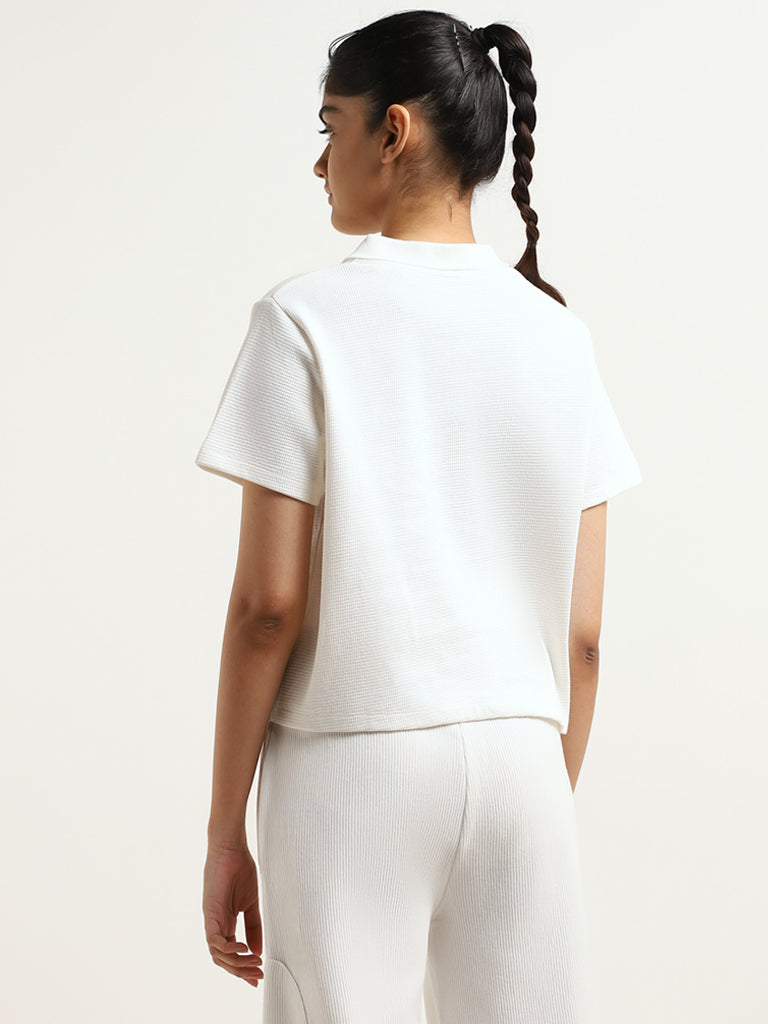 Studiofit White Cotton Collared T-Shirt