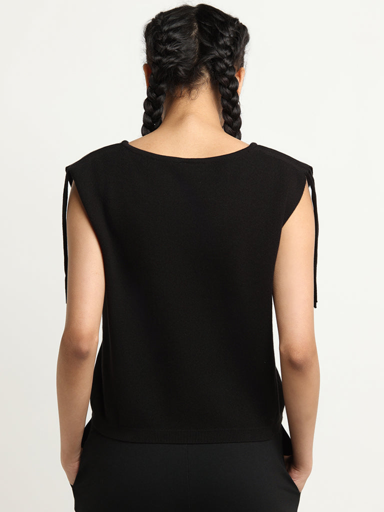 Studiofit Black Self-Patterned Cotton Top