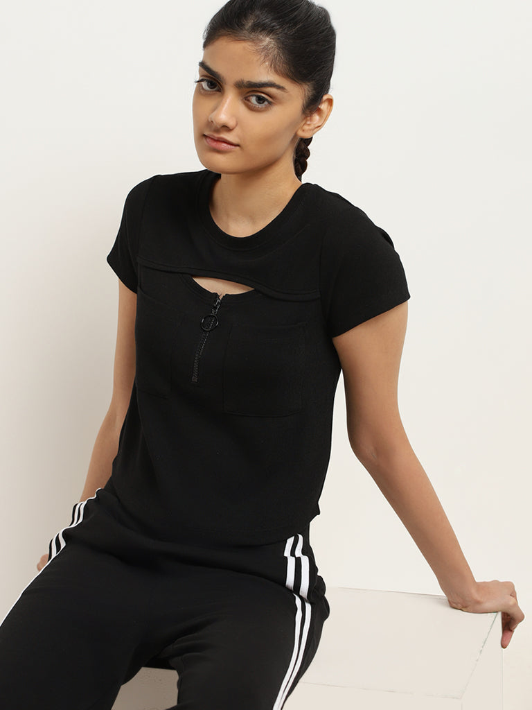 Studiofit Black Cotton Ribbed T-Shirt