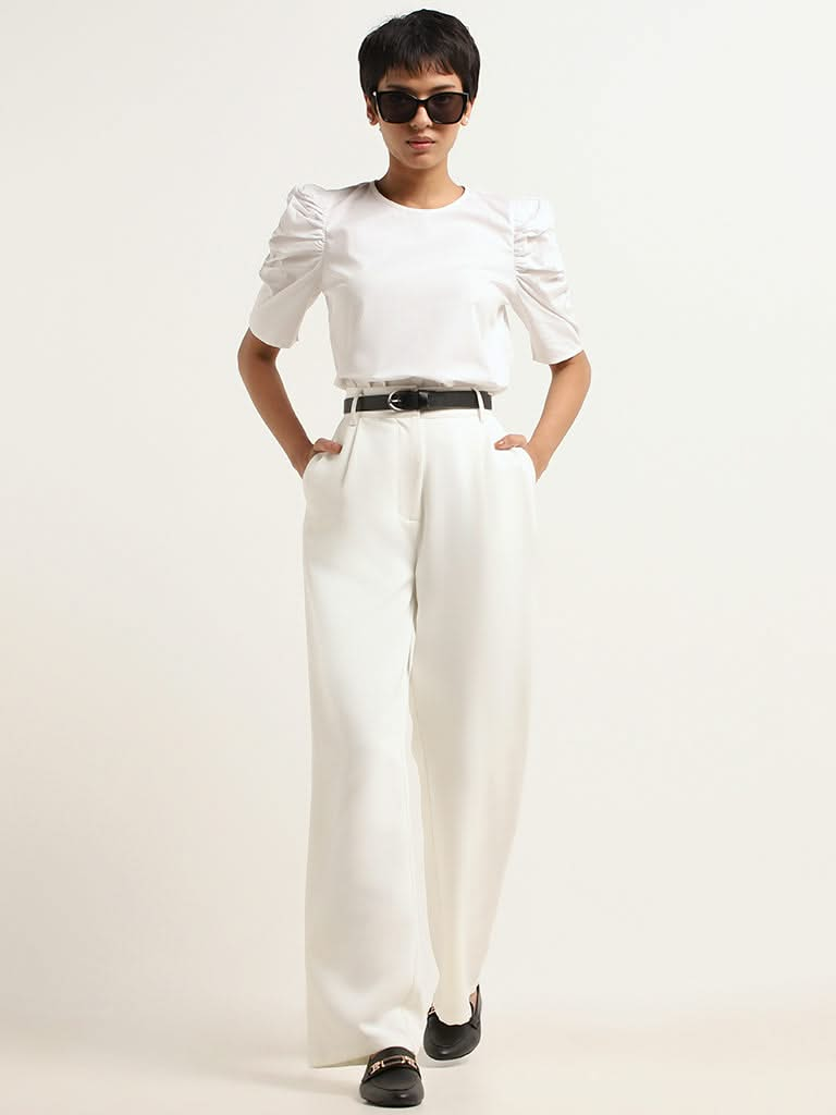 Wardrobe White Cotton Ruched Top