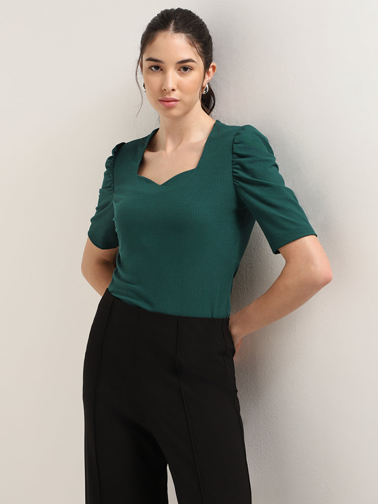 Wardrobe Green Ribbed Top