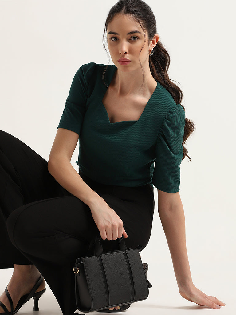 Wardrobe Green Ribbed Top