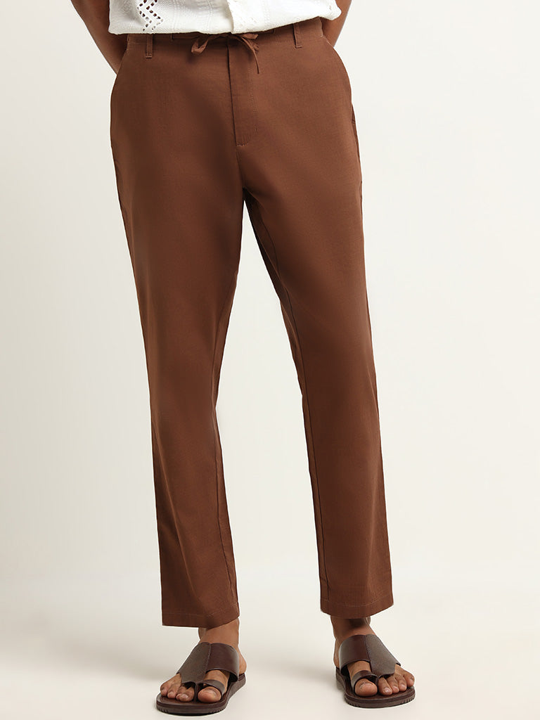 ETA Brown Mid-Rise Cotton Slim Fit Chinos