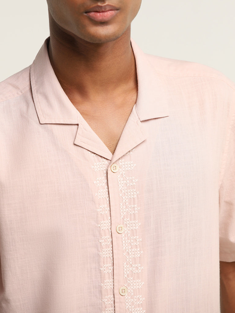 ETA Light Pink Embroidered Cotton Relaxed Fit Shirt