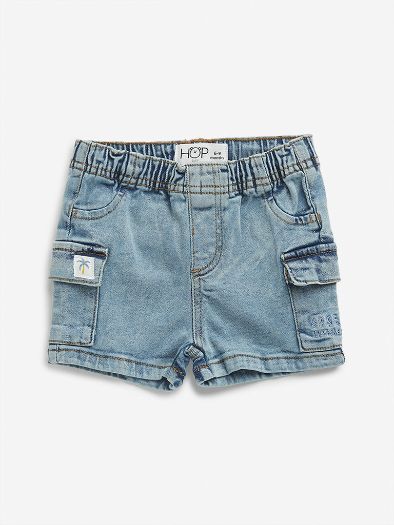 HOP Baby Blue Washed Mid Rise Shorts