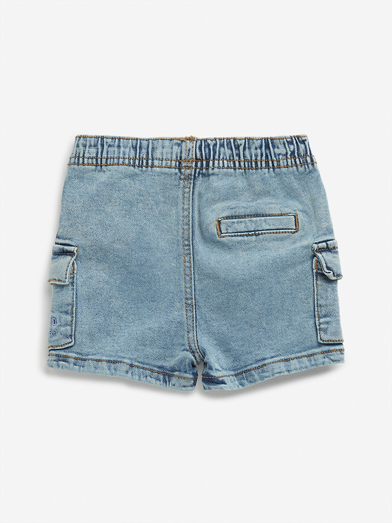 HOP Baby Blue Washed Mid Rise Shorts