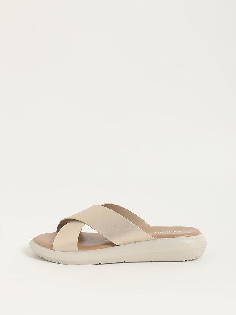 LUNA BLU Gold Cross-Strap Sandals