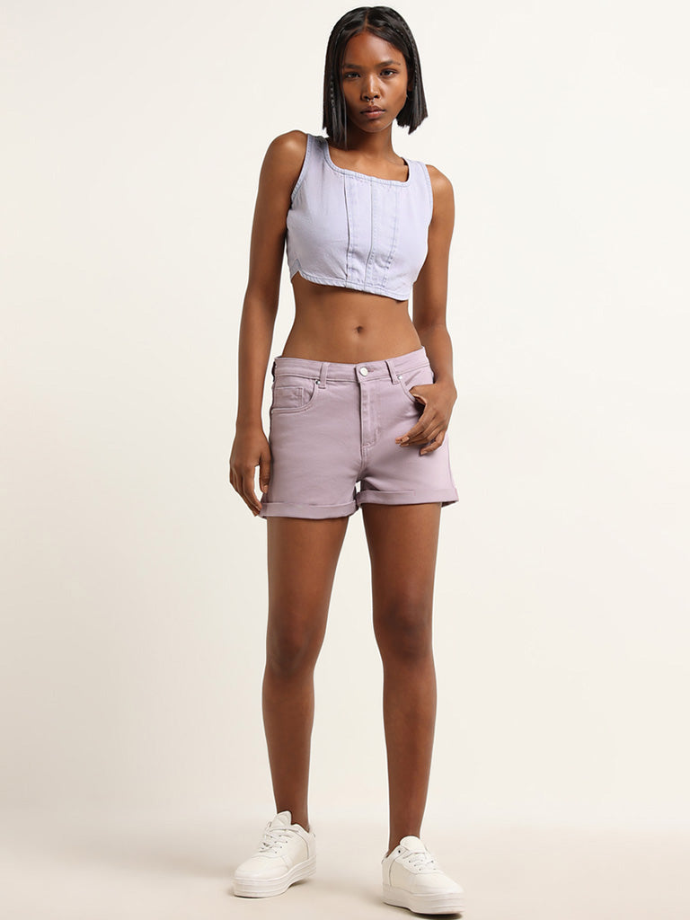 Nuon Lilac Denim Mid Rise Shorts