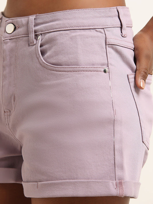 Nuon Lilac Denim Mid Rise Shorts