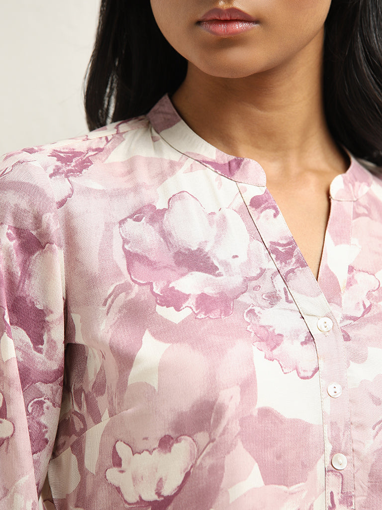 Utsa Lilac Floral Printed A-Line Kurti