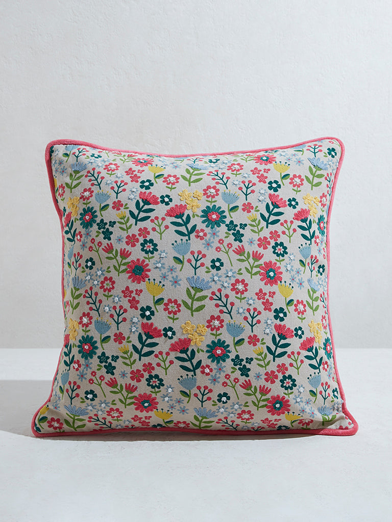 Westside Home Multicolour Ditsy Floral Embroidered Cushion Cover