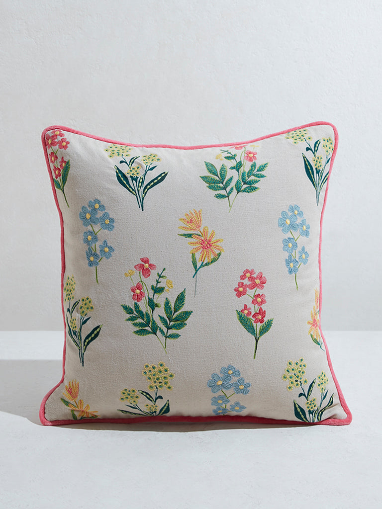 Westside Home Multicolour Floral Embroidered Cushion Cover