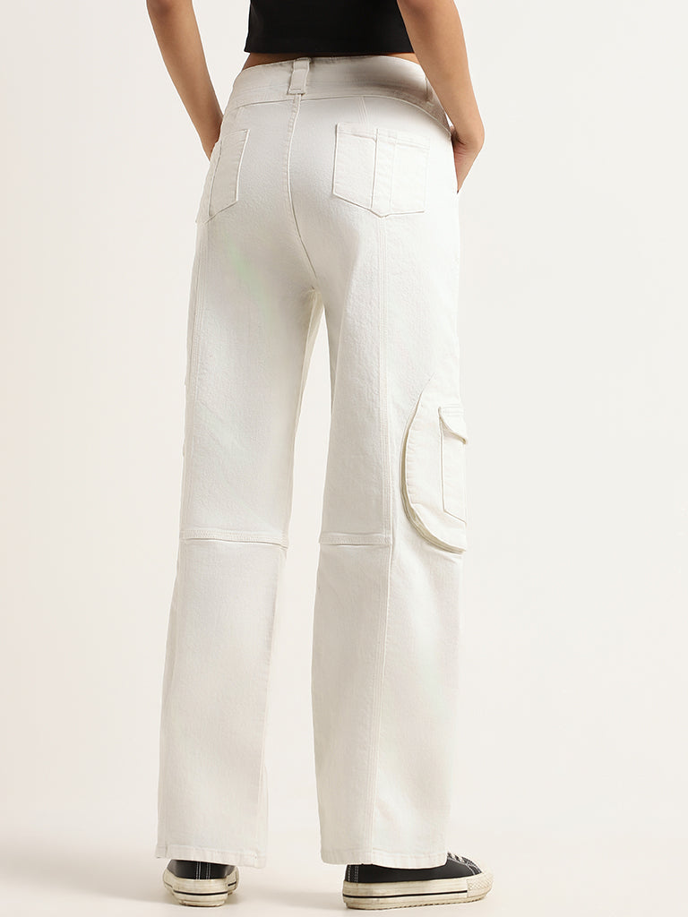 Nuon White Cargo Wide-Leg Jeans