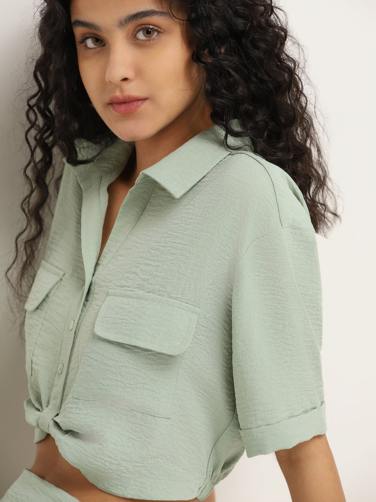 Nuon Mint Green Cropped Shirt