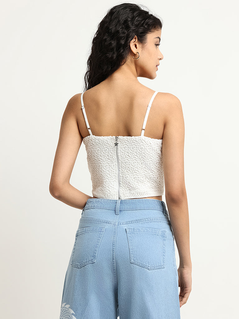 Nuon White Cotton Crochet Detail Crop Top