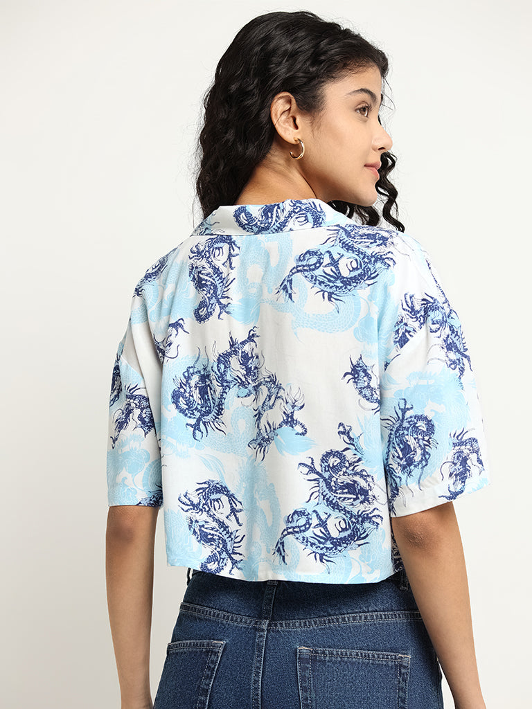 Nuon White Printed Crop Shirt