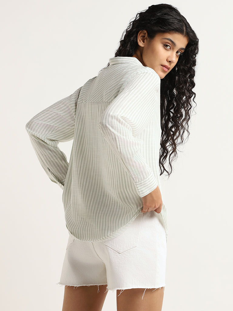 Nuon Mint Striped Relaxed Fit Shirt