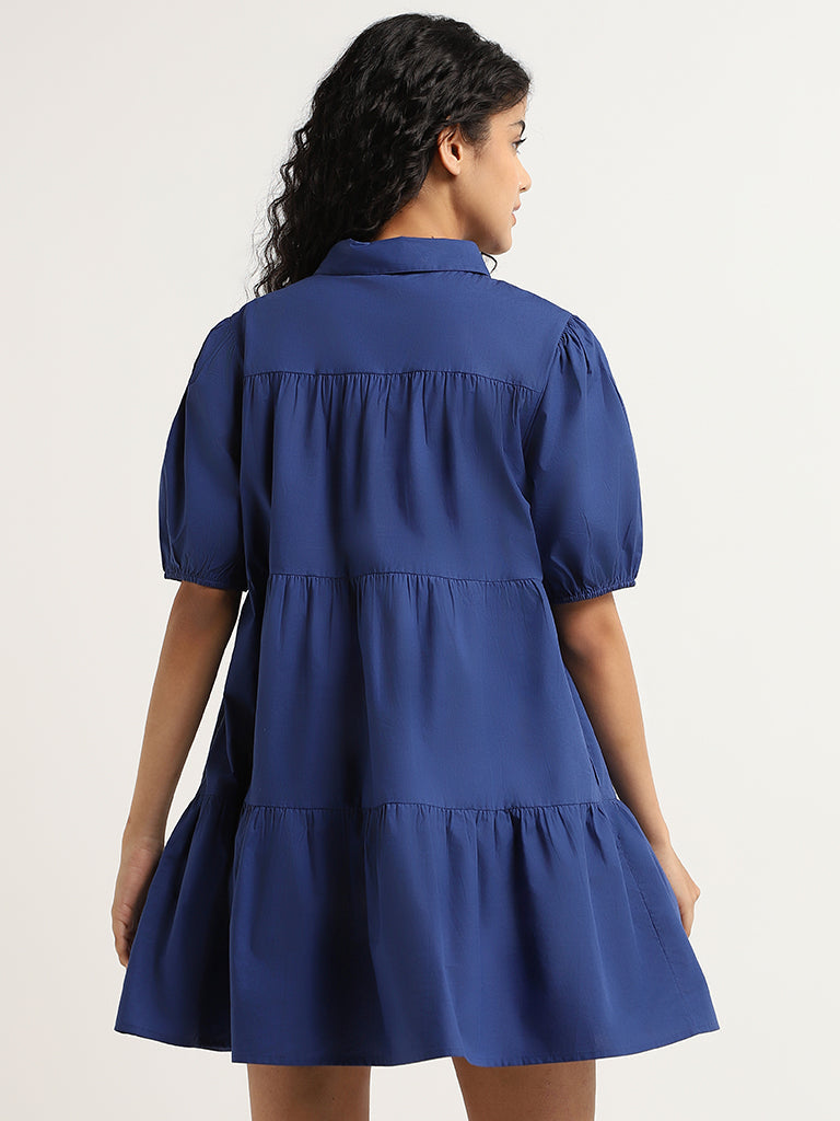 Nuon Navy Cotton Tiered Shirt Dress