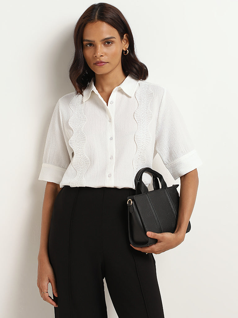 Wardrobe White Lace Trim Shirt