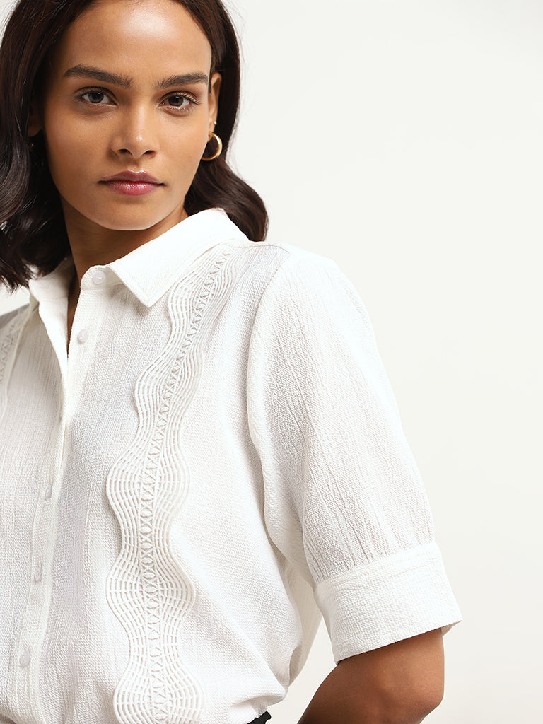 Wardrobe White Lace Trim Shirt