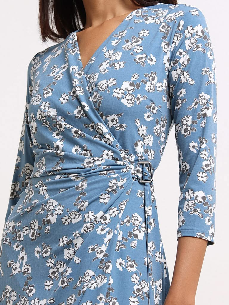 Wardrobe Blue Floral Wrap Dress