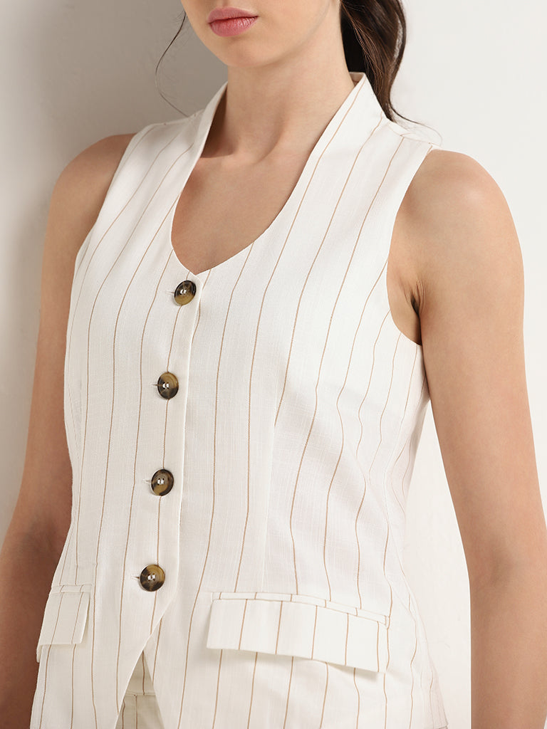 Wardrobe Off-White Striped Cotton Waistcoat