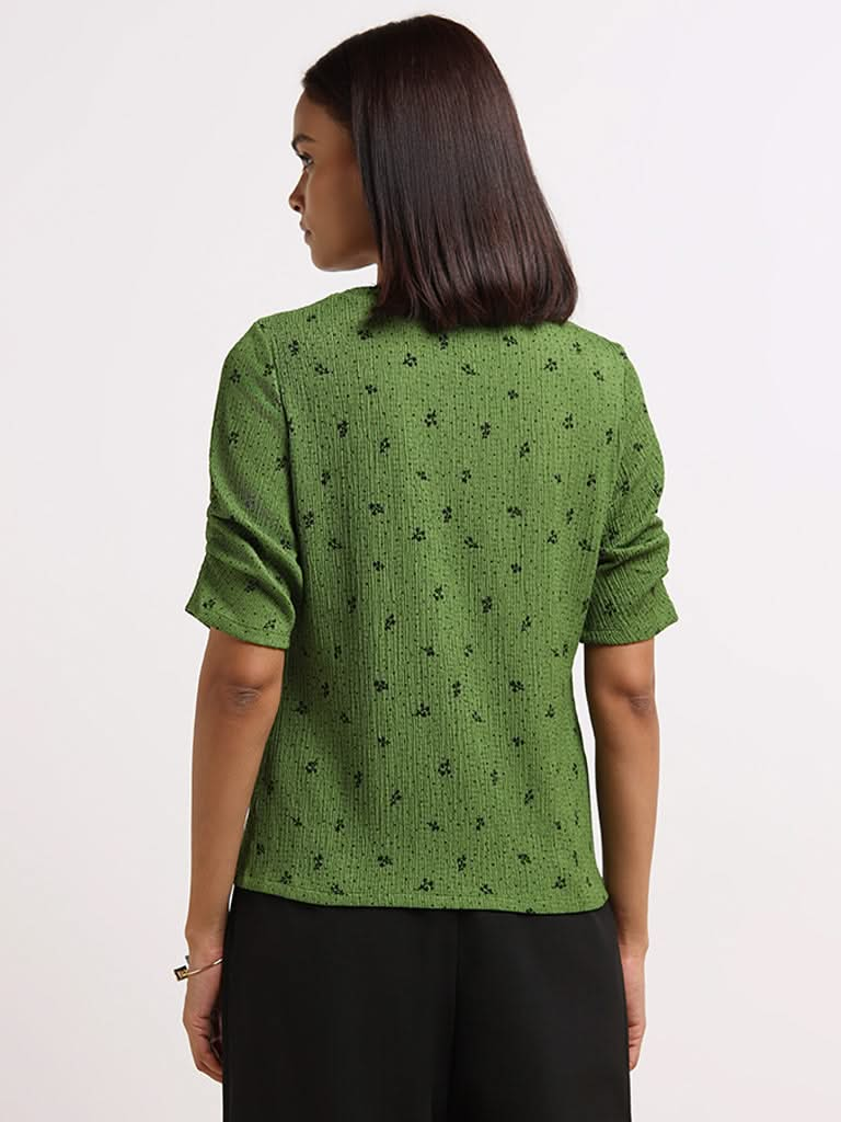 Wardrobe Green Floral Crinkled Top