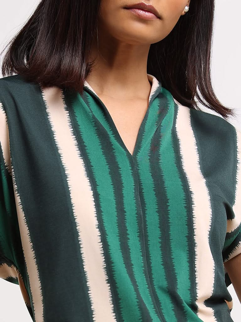 Wardrobe Green Striped V-Neck Top