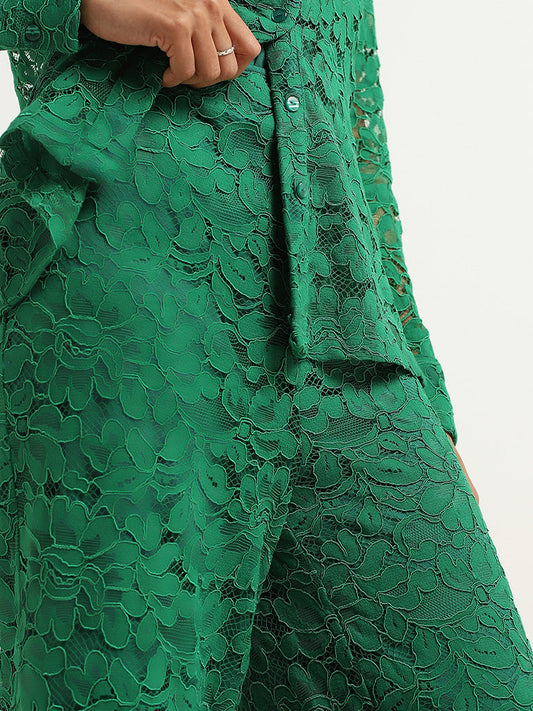 Wardrobe Green Lace Wide-Leg Pants