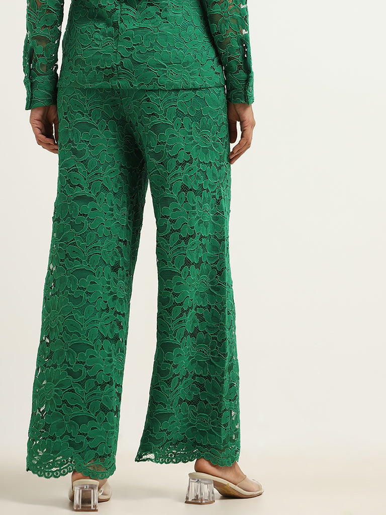 Wardrobe Green Lace Wide-Leg Pants