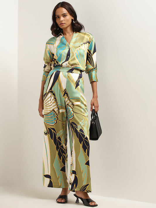 Wardrobe Green Printed Wide-Leg Pants