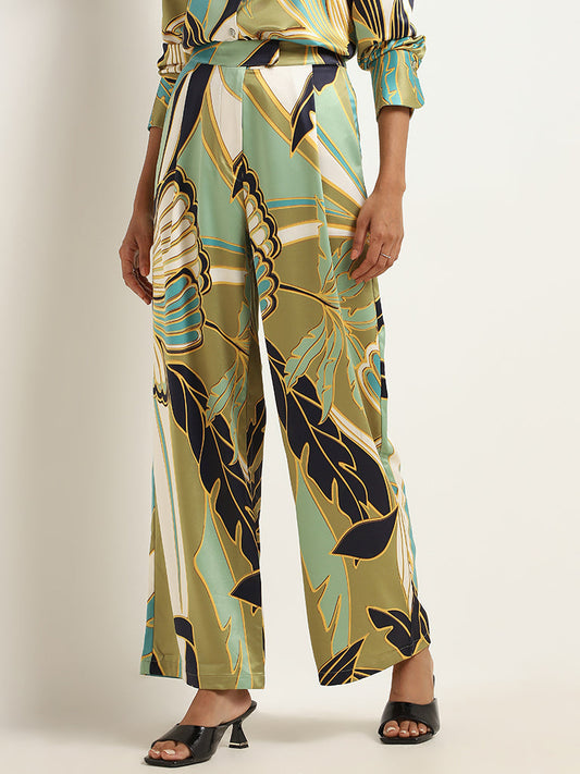 Wardrobe Green Printed Wide-Leg Pants