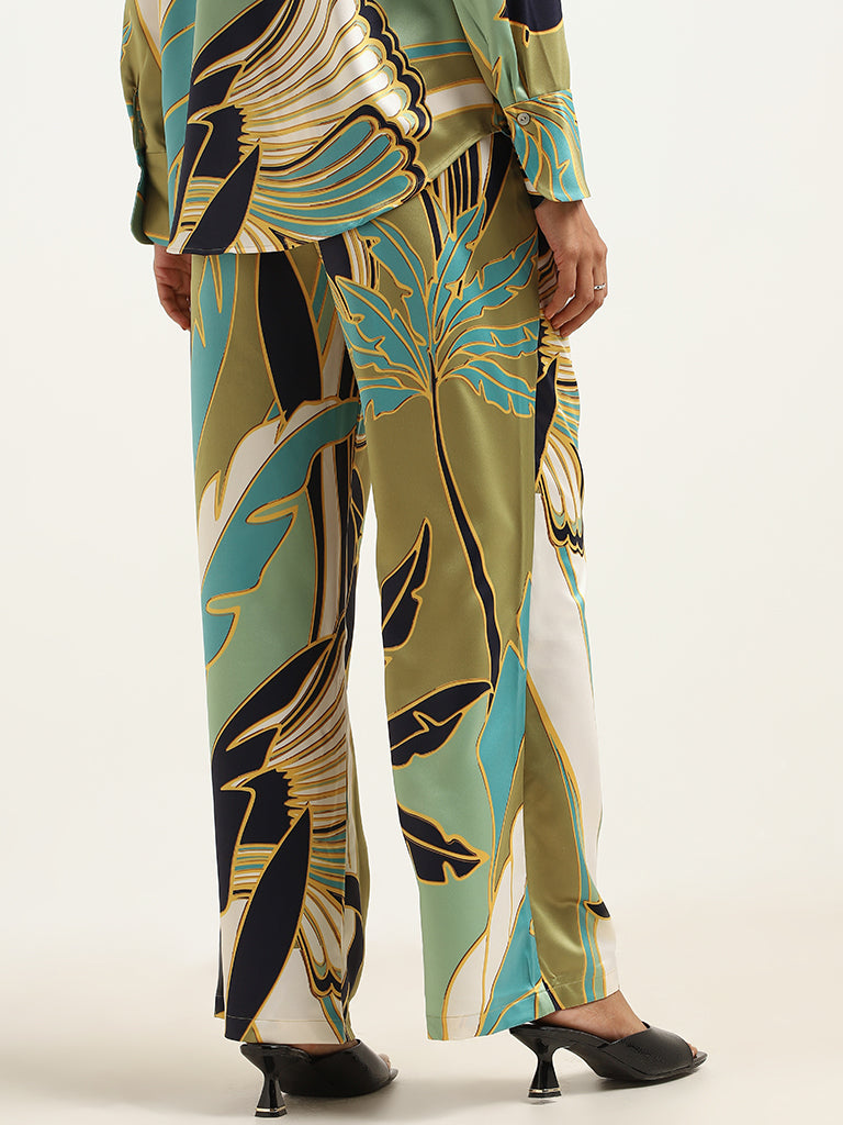 Wardrobe Green Printed Wide-Leg Pants