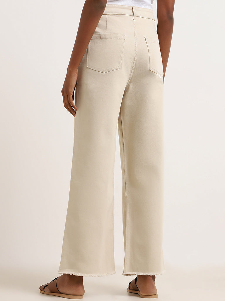 LOV Cream Straight- Fit Mid Rise Jeans