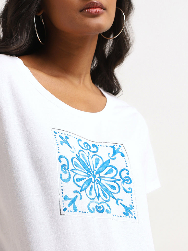 LOV White Printed Cotton T-Shirt