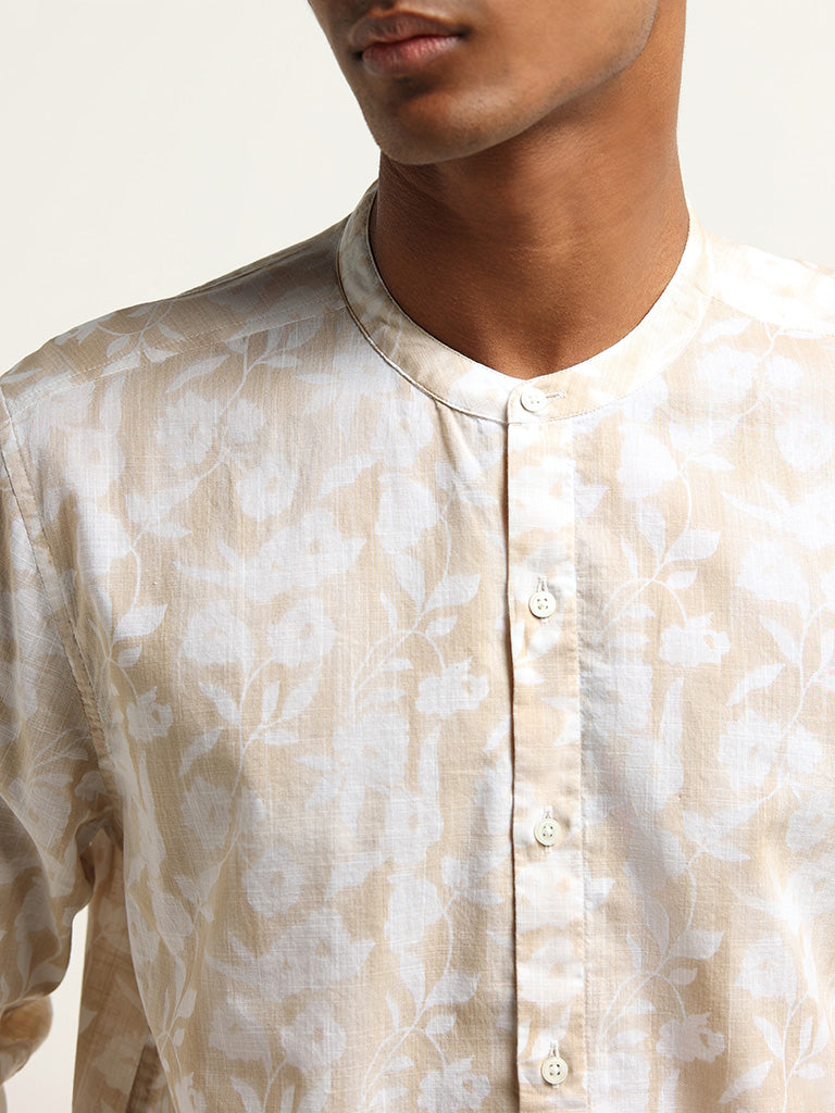 ETA Beige Floral Print Cotton Resort Fit Grandad Shirt