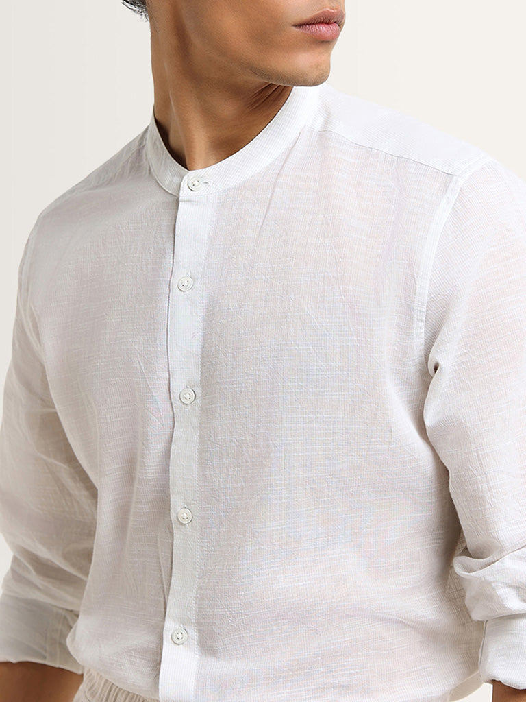 ETA Grey Solid Cotton Resort Fit Grandad Shirt