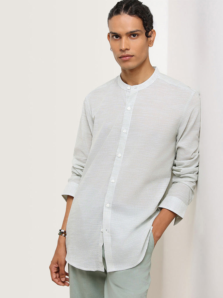 ETA Green Solid Cotton Resort Fit Grandad Shirt