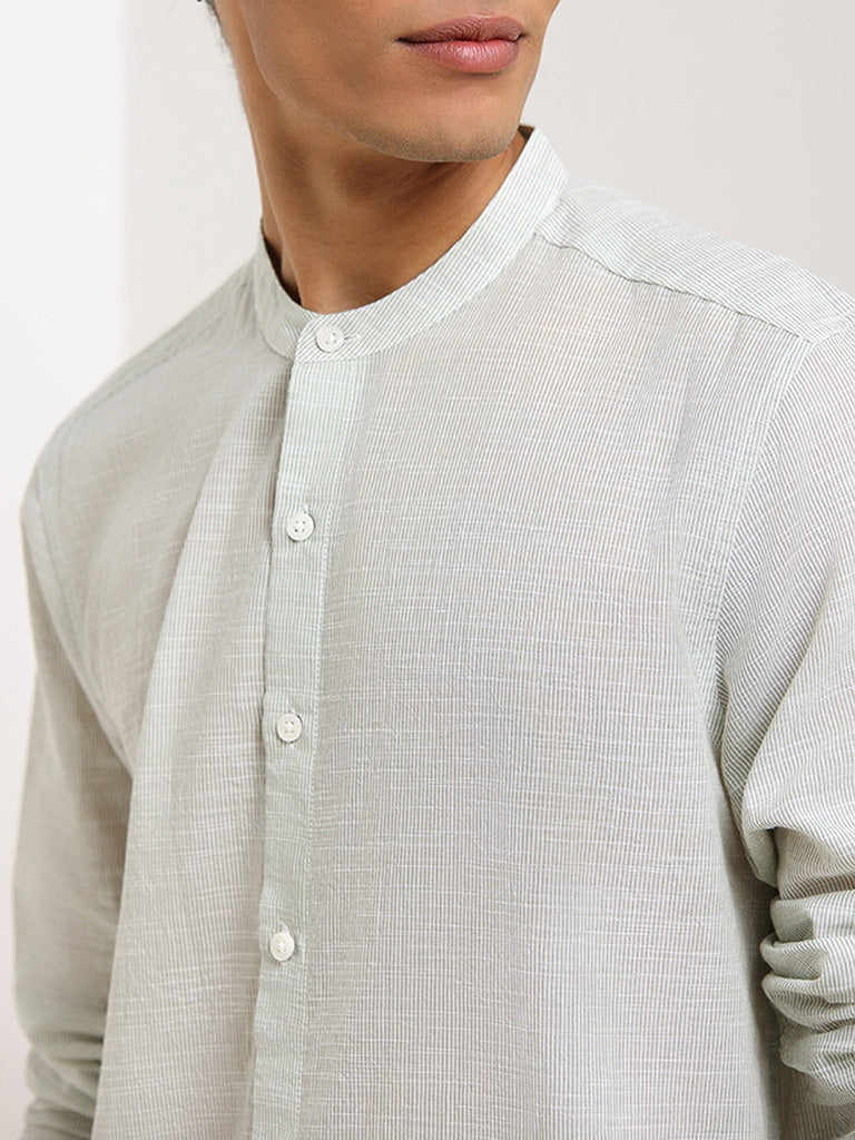 ETA Green Solid Cotton Resort Fit Grandad Shirt