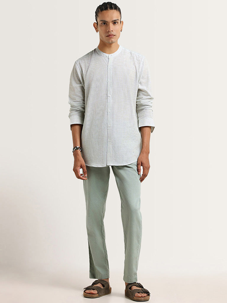 ETA Green Solid Cotton Resort Fit Grandad Shirt