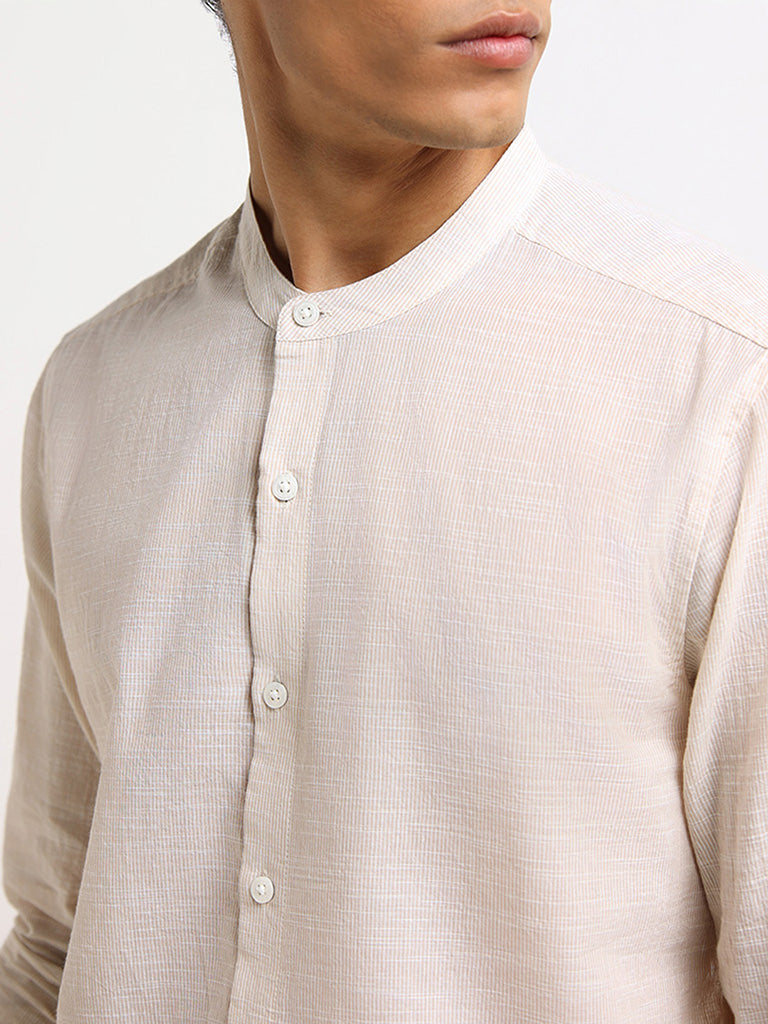 ETA Beige Solid Cotton Resort Fit Grandad Shirt