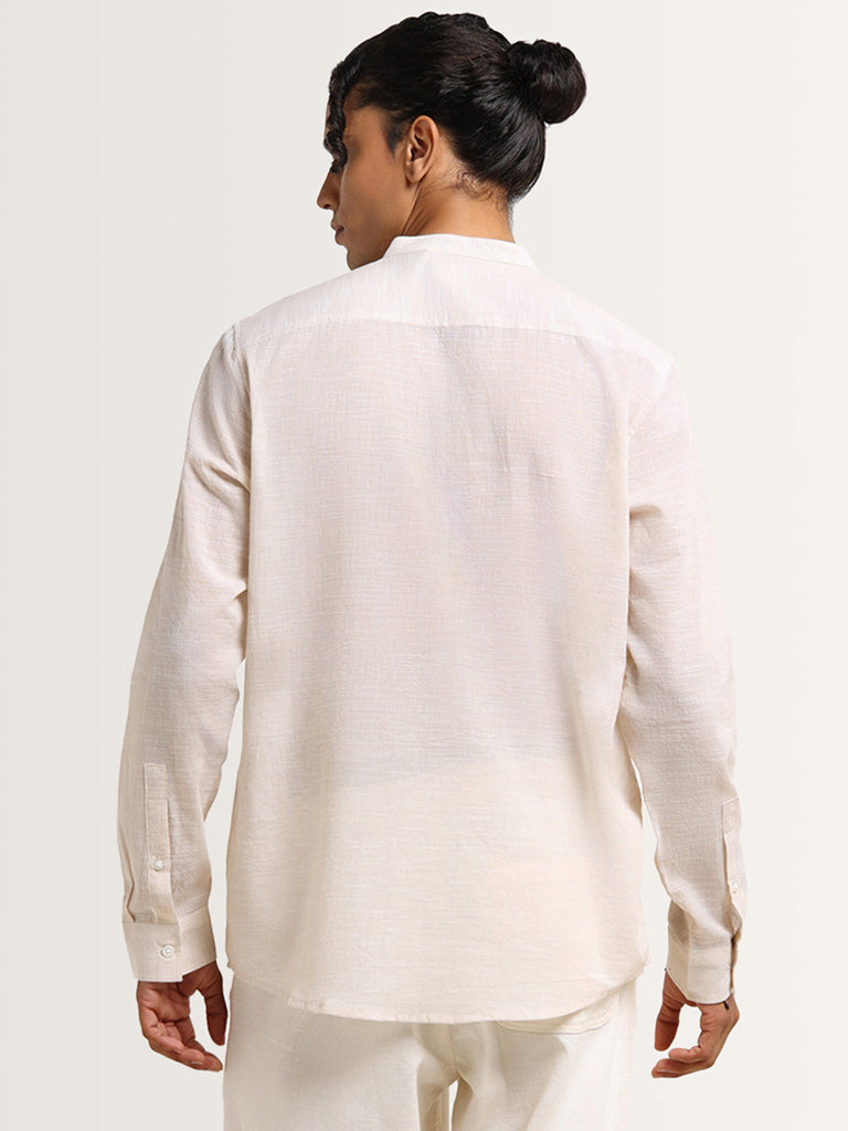 ETA Beige Solid Cotton Resort Fit Grandad Shirt