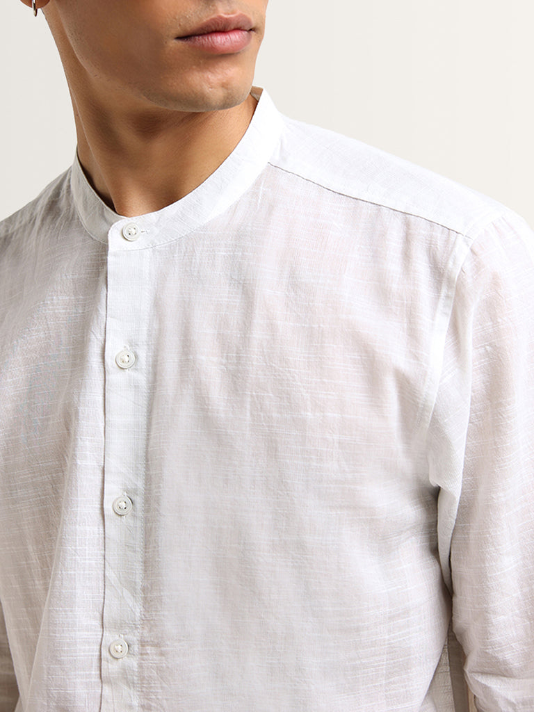 ETA White Striped Cotton Resort Fit Grandad Shirt