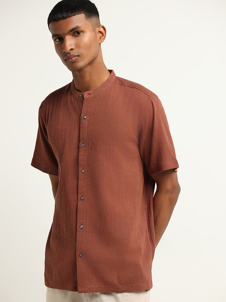 ETA Dark Rust Cotton Resort Fit Crinkled Shirt