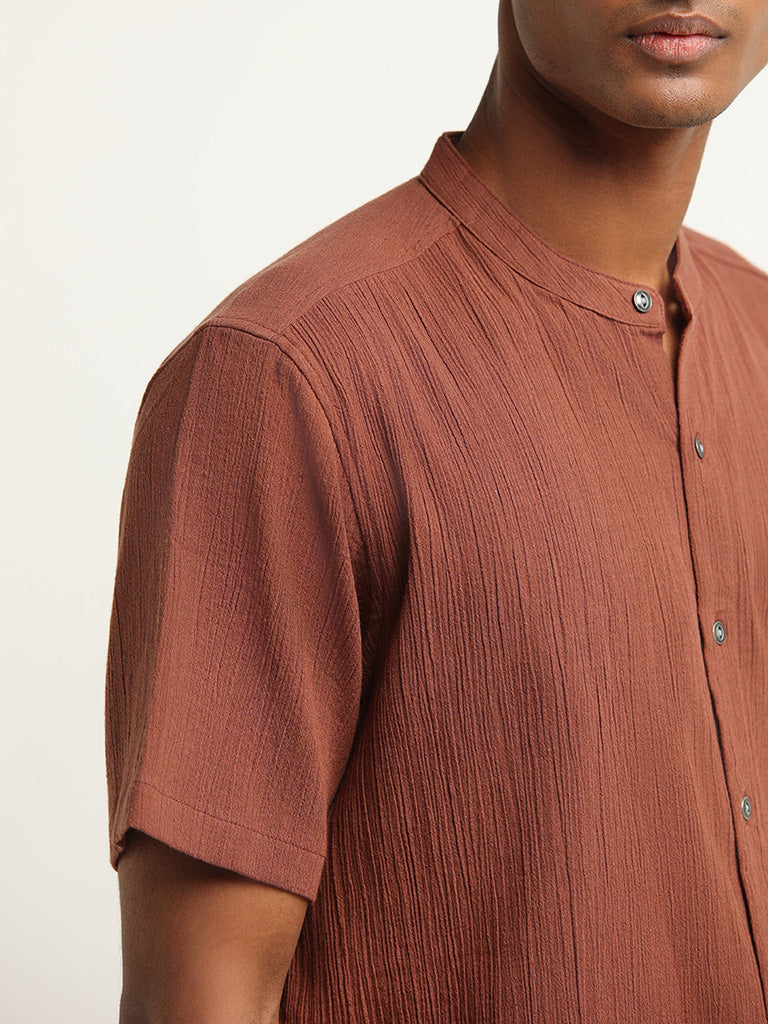 ETA Dark Rust Cotton Resort Fit Crinkled Shirt