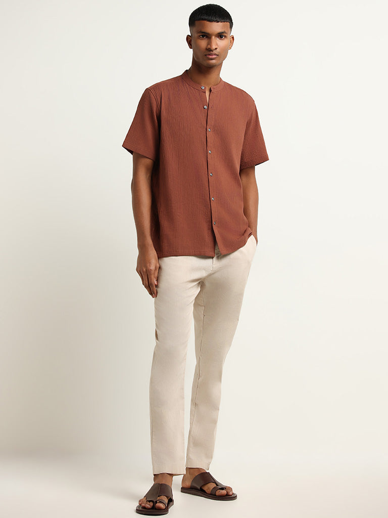 ETA Dark Rust Cotton Resort Fit Crinkled Shirt