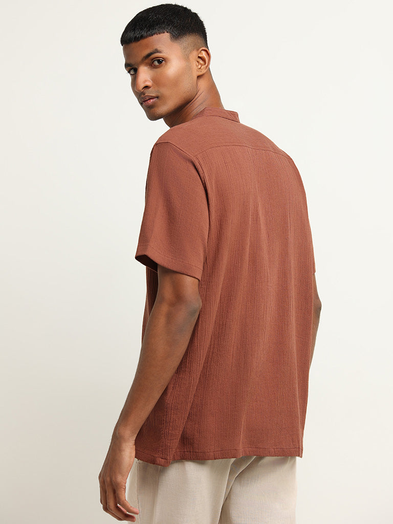 ETA Dark Rust Cotton Resort Fit Crinkled Shirt