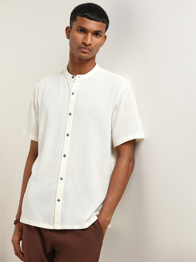 ETA Off-White Cotton Resort Fit Crinkled Shirt