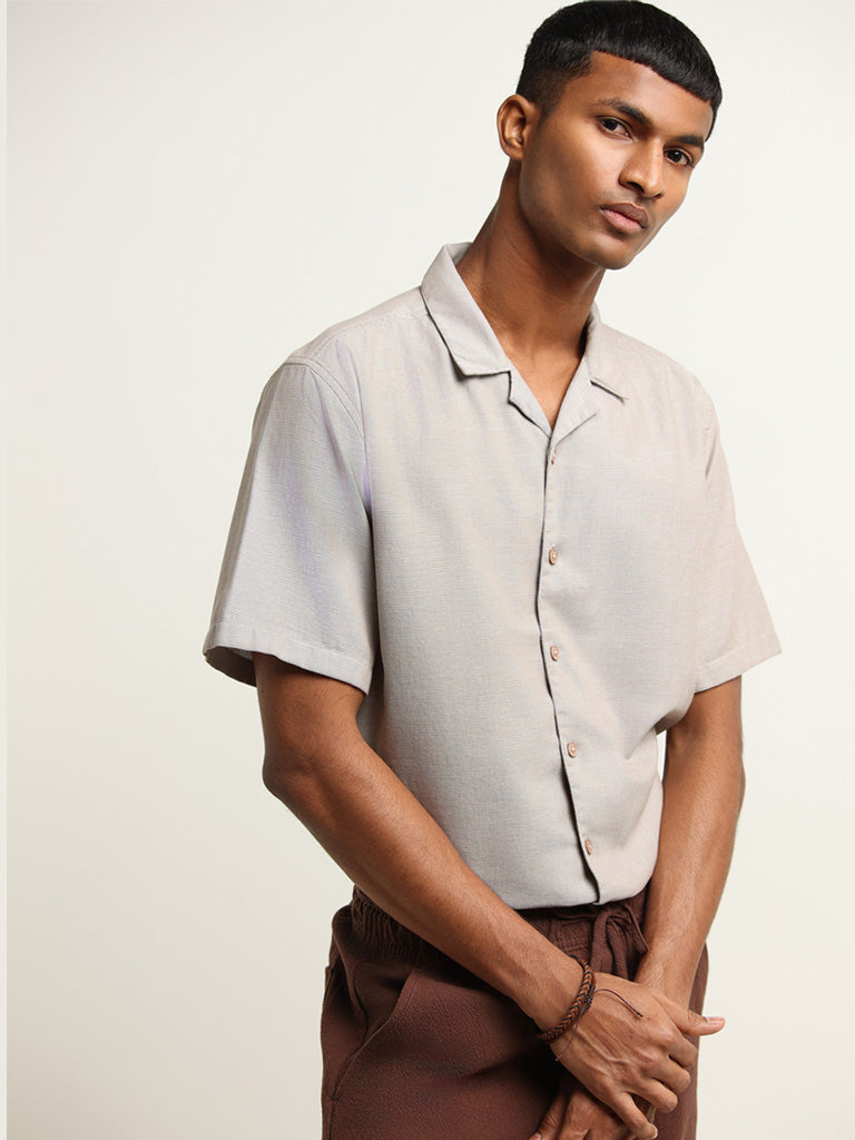 ETA Dark Taupe Cotton Relaxed Fit Shirt